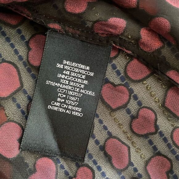Alice + Olivia Shirt Womens Silk Small Black Red Hearts Printed Long Sleeve NWT - Picture 11 of 13
